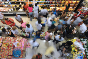 People come to a supermarket to buy food